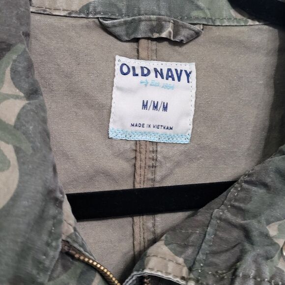 Old Navy Women’s Medium Green Camo Utility Jacket Zip Button Pockets Drawstring - Picture 4 of 4